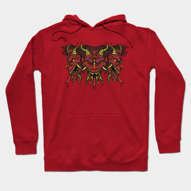 Tattooed three-headed demon Oni Hoodie by NE_KRASIVO